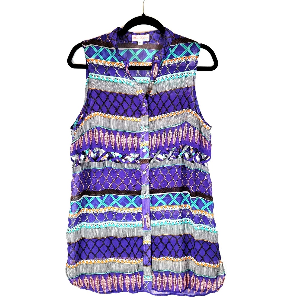 Mara Hoffman Womens Boho Cut Out Sheer Button Swim Cover Top Size Medium Purple